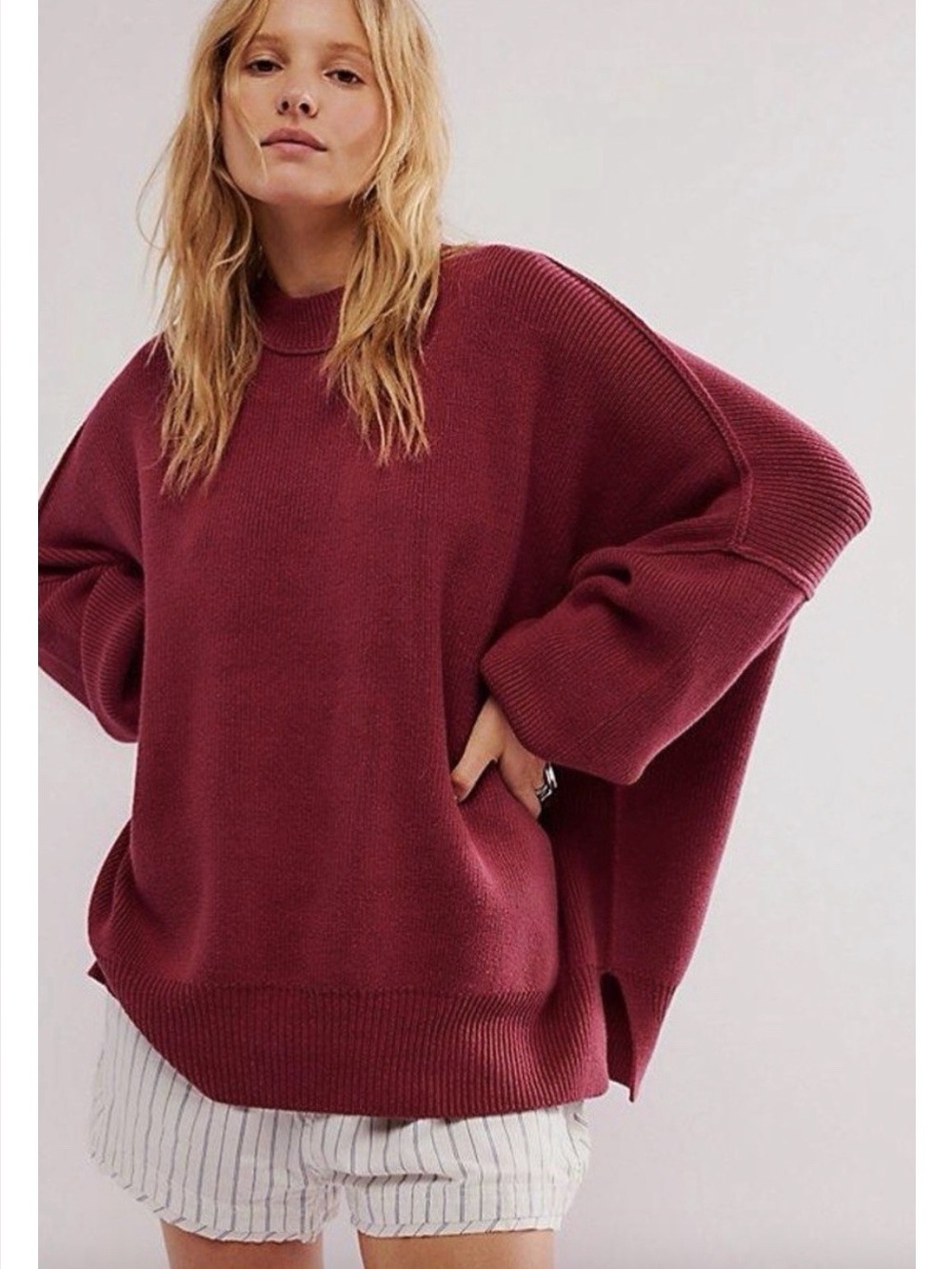 Free People Easy Street Tunic Sweater in Burgundy